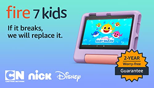 Amazon Fire 7 Kids tablet (newest model) ages 3-7. Top-selling 7" kids tablet on Amazon. Includes ad-free and exclusive content, easy parental controls, 10-hr battery, 16 GB, Purple